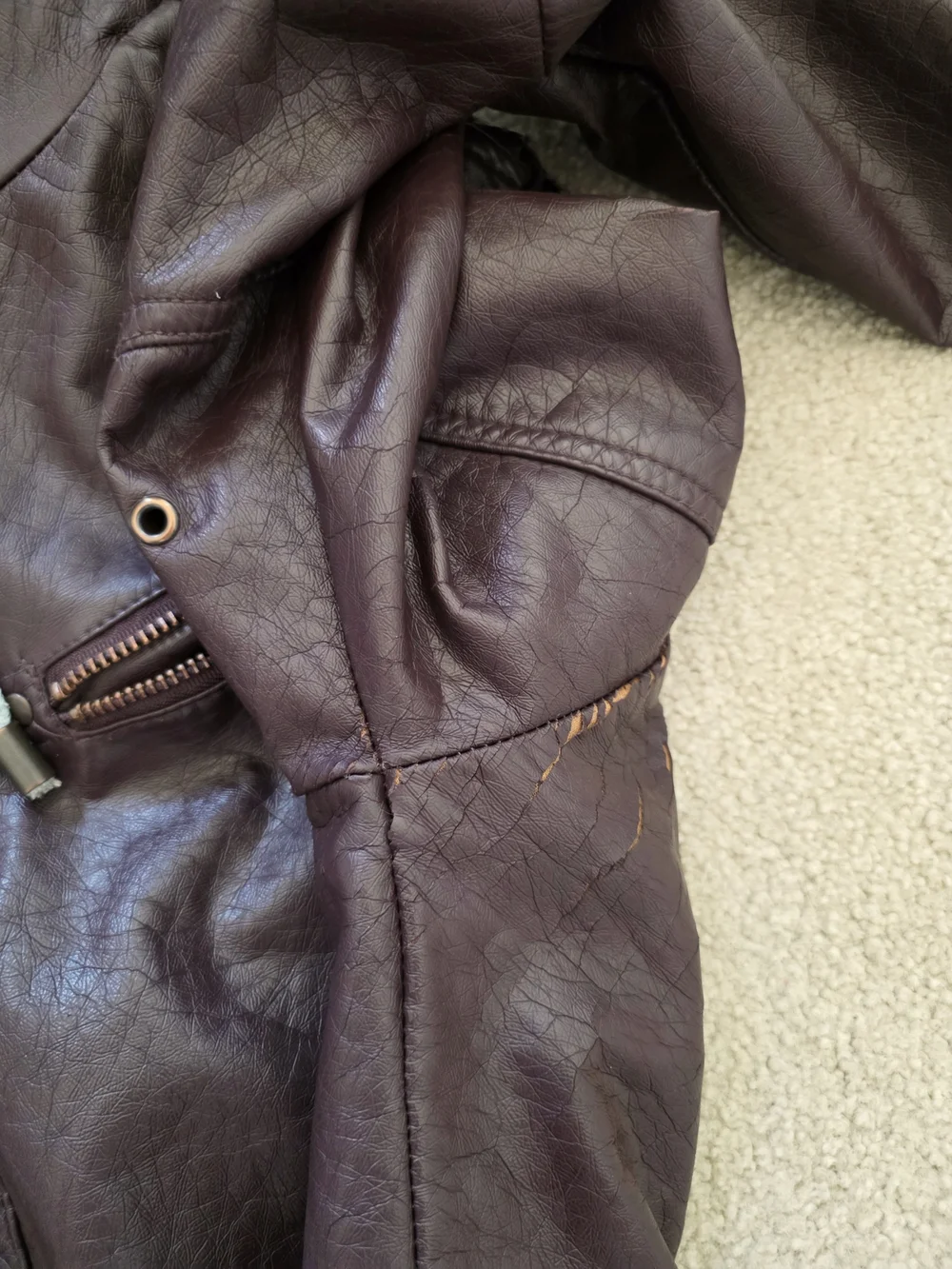 J2: Brown Faux Leather Hooded Moto Jacket & Removable Fleece Insert